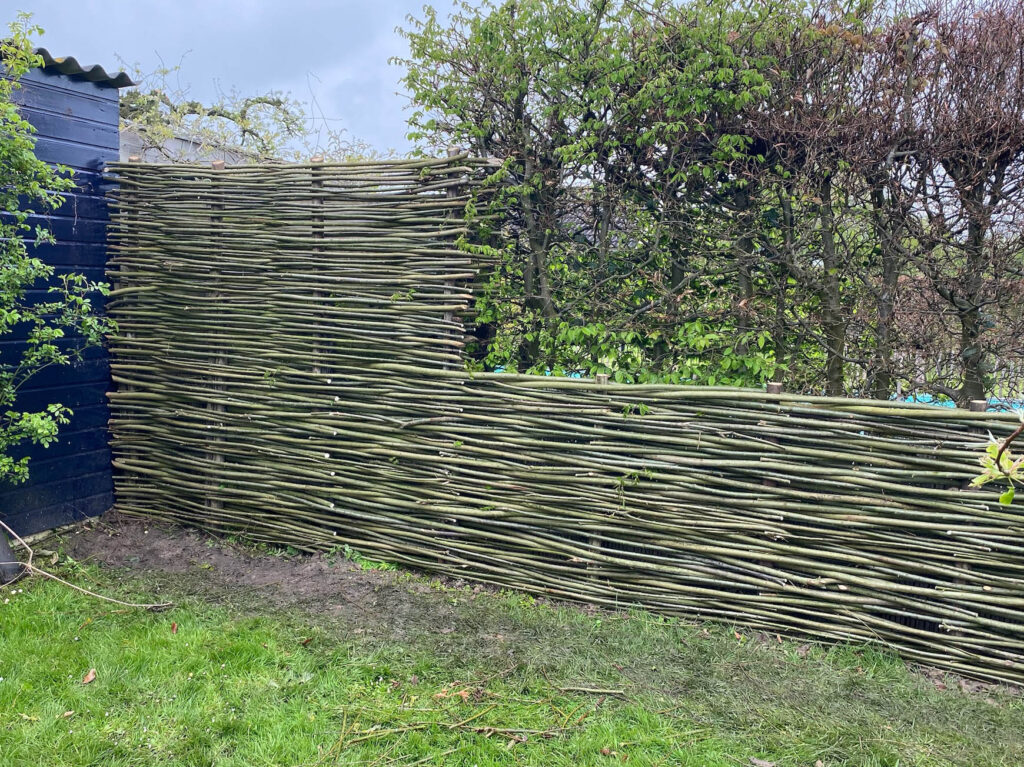 Gevlochtenwilgenschutting met diverse hoogtes